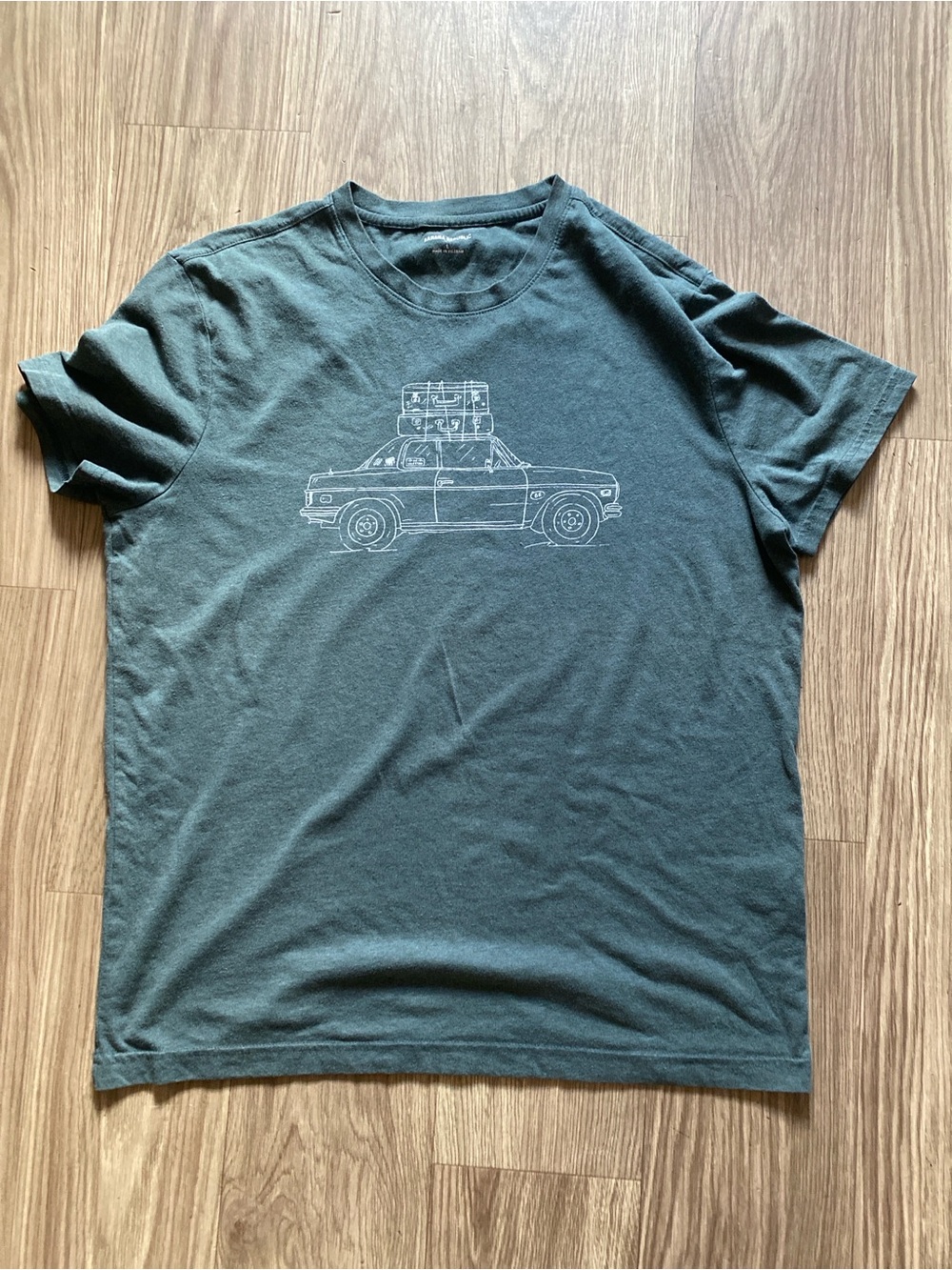 Banana Republic Dark Teal Graphic Crew Tee with Car Illustration
